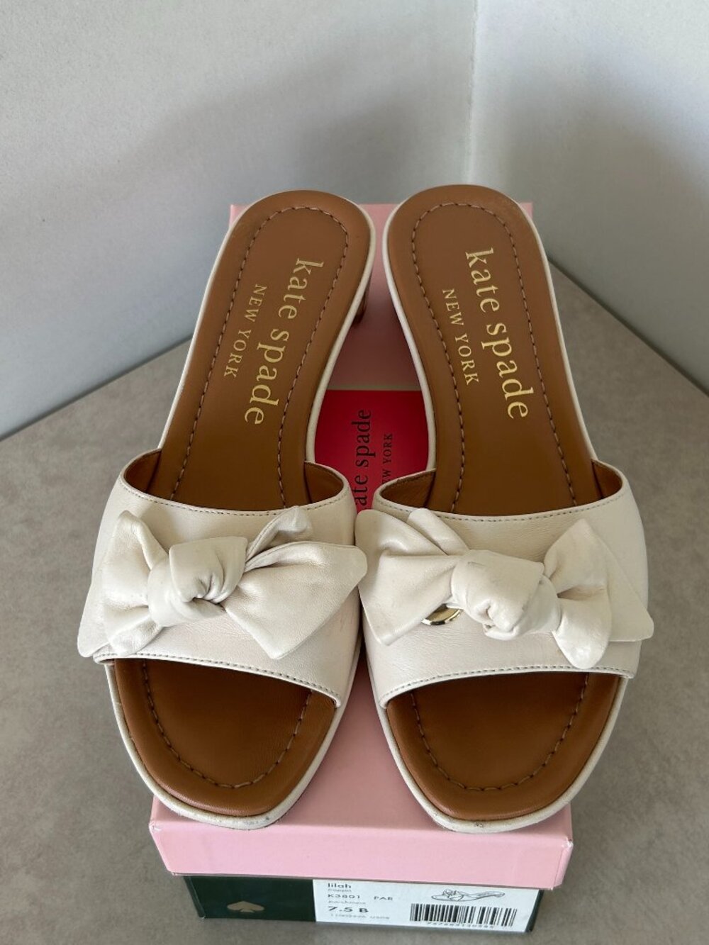 Kate Spade New York Lilah Bow Slide Sandals Parchment Leather Mule Heel 7.5